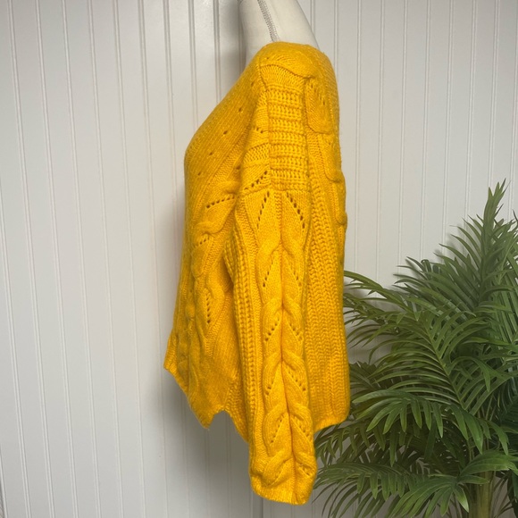 Anthropologie Gold Relaxed Fit Cable Alpaca Sweater Womens Large - Picture 4 of 11